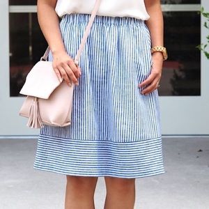 J. Crew Blue and White Striped Skirt with Pockets and Elastic Waist